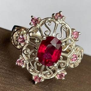 Red Tourmaline Rubellite Ring: 925 Silver Vintage Style