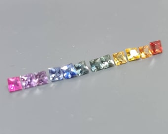 Natural rainbow sapphire, 2mm (+-), 12 pcs. Princess cut. Gradual color, multicolour sapphire