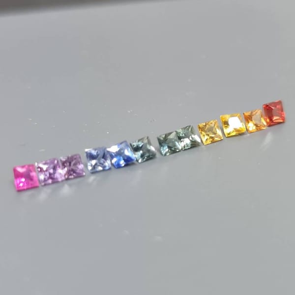 Natural rainbow sapphire, 2mm (+-), 12 pcs. Princess cut. Gradual color, multicolour sapphire