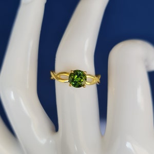 Natural green tourmaline ring, 100% hand made in 925 sterling silver and gold plated.