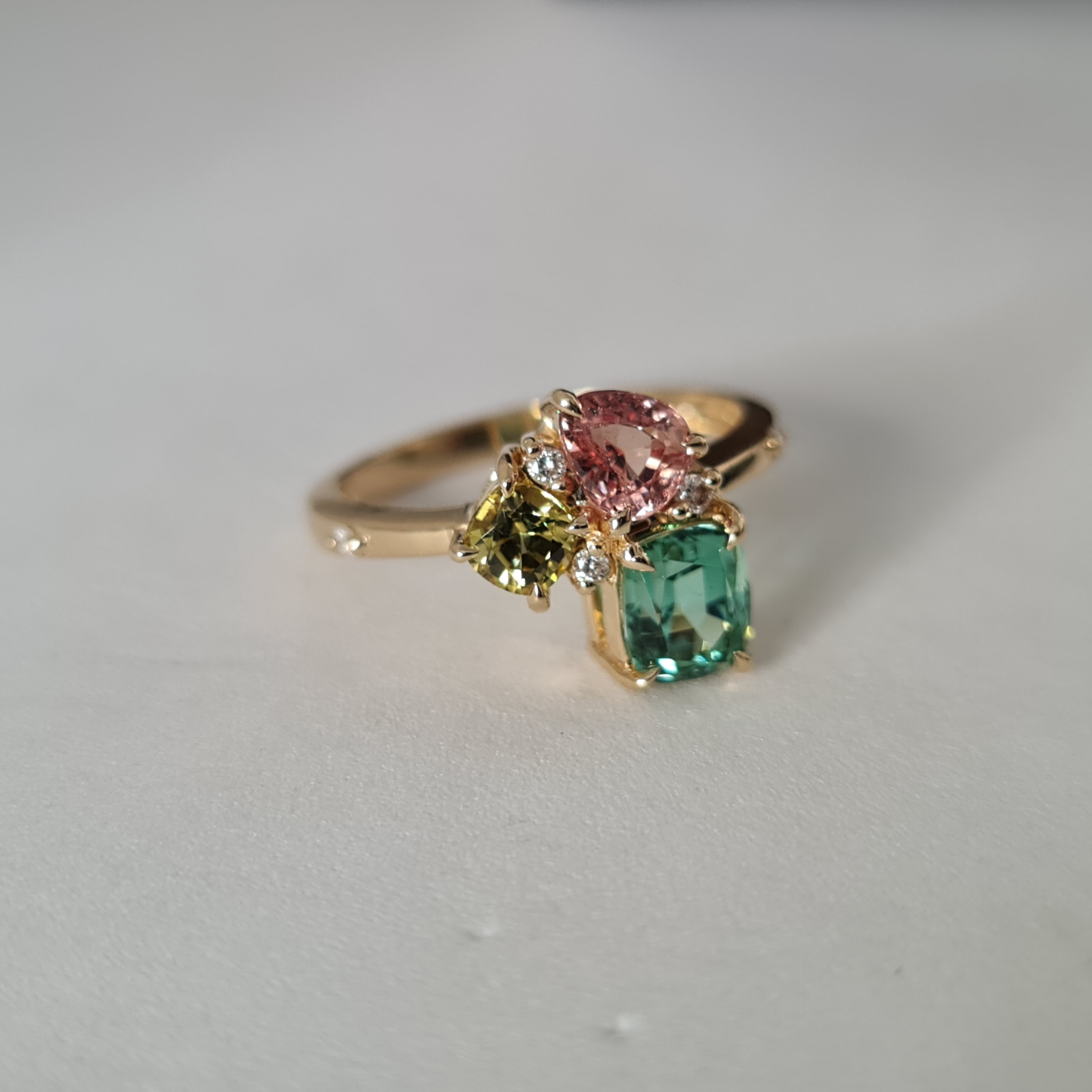 Multi Stone Ring. Natural Tourmaline, Sapphires and Diamonds