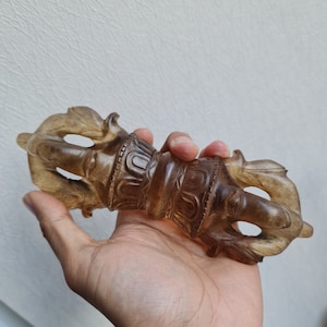 Antique thunderbolt Vajra, Tibetan Buddhist ritual, Handmade in Nepal 18th century, Healing tantric natural quartz thunderbolt Viswa Vajra.