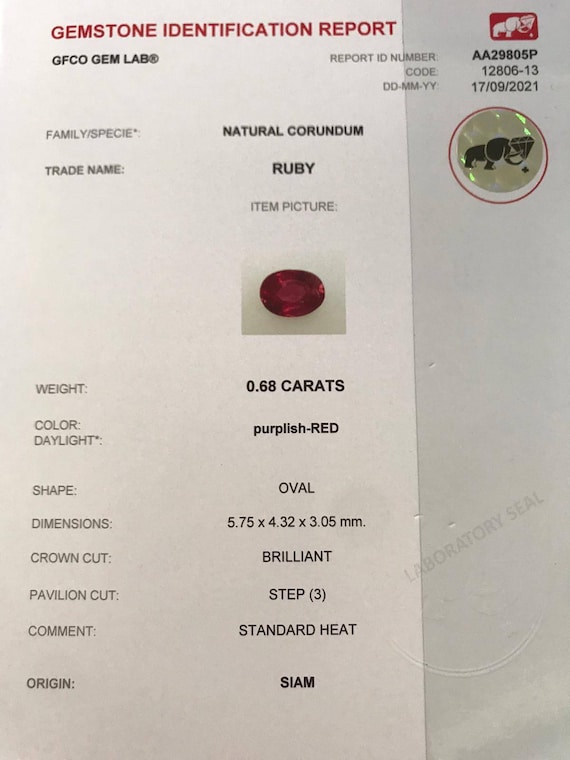 Natural SIAM Ruby, 0.68ct, Oval Shape. Certified, Origin: Siam