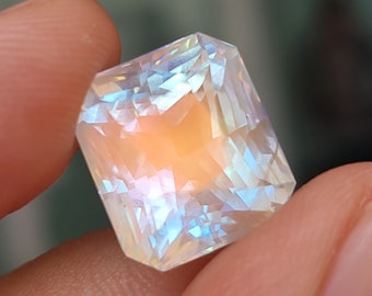 GIA Certified 16ct Rainbow Moonstone: Rare Cushion Cut Gemstone