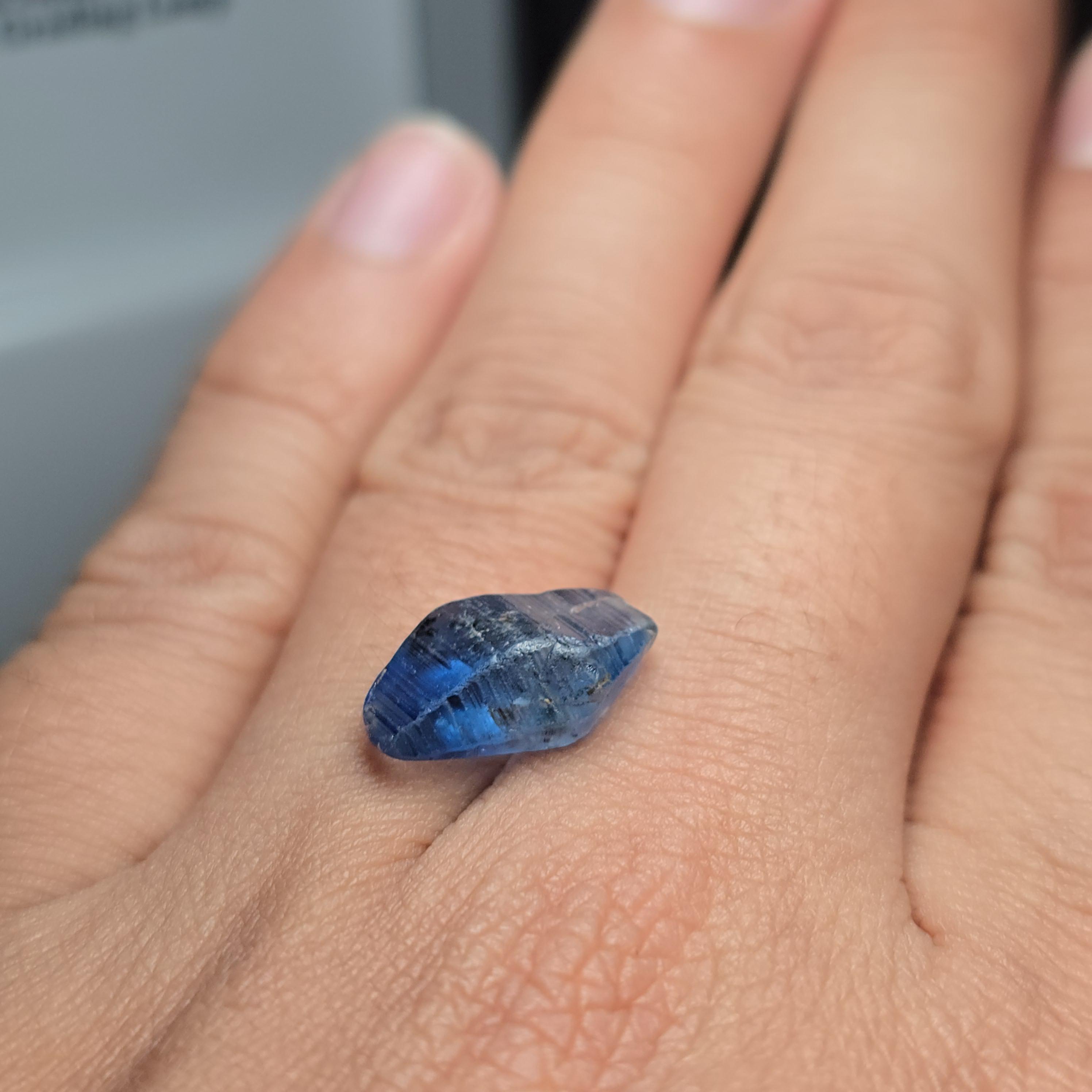 天然サファイア結晶標本。7.65 カラットのブルーサファイア