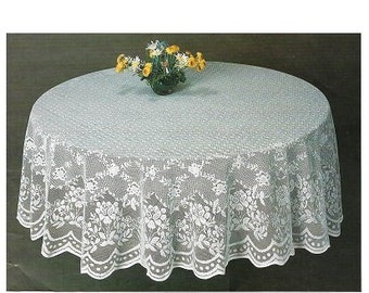 70 inch Round Lace Tablecloth with classic reproduction of  Victorian lace pattern with flowers and dots. Color options- white, cream