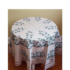 61" Round Brown Tablecloth Vintage Printed Flower Pattern Decorative Washable Table Cloth Dinner Kitchen Home Decor