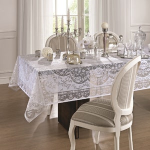 White Lace Tablecloth with classic reproduction lace pattern -Rectangle tablecloth 60x118 inches for 8-10 people table setting