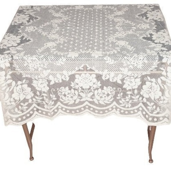 40 Inch Square Lace Small Table topper or table cover for small tables Available in white or cream color- classic design