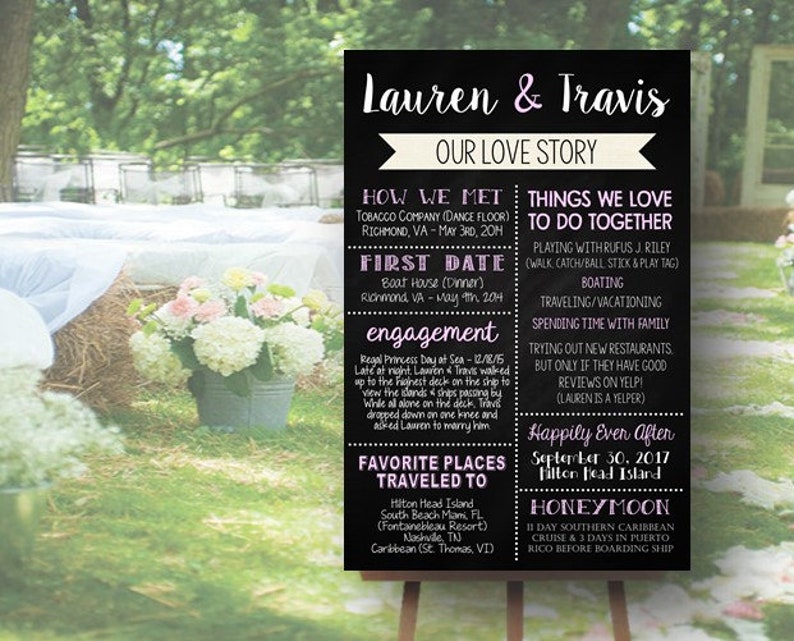 Our Love Story Wedding Chalkboard Digital Engagement Stats Etsy