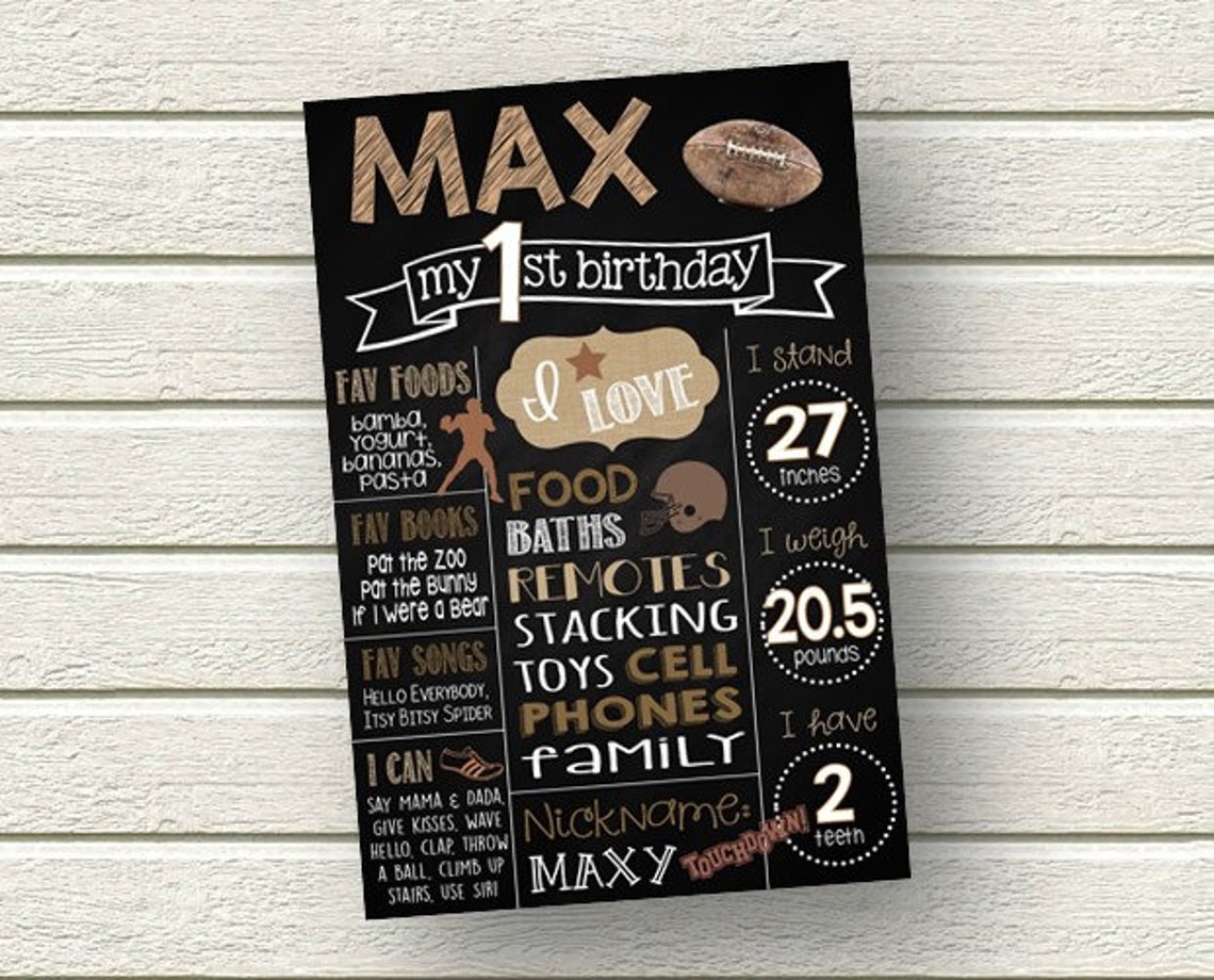 Football Printable Chalkboard Sign Vintage Football 1st | Etsy