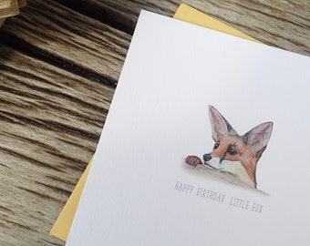 Happy Birthday, Little Fox Greetings Card - Free UK Postage! Birdwatching Nature Wildlife Card - Illustration