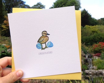 Congratulations! Duckling Blank Greetings Card - Free UK Postage!  Hatchling Wildlife Card - Illustration