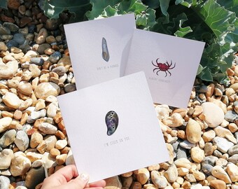 Zestaw kartek z pozdrowieniami Seaside Seashell - puste kartki z pozdrowieniami o tematyce plażowej - prezent Sealife Shellfish