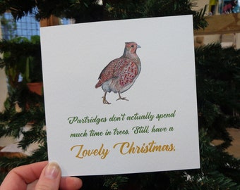 Partridge Not in a Pear Tree Christmas Blank Christmas Greetings Card Free Postage RSPB Twitching Bird Spotting Birding Wildlife