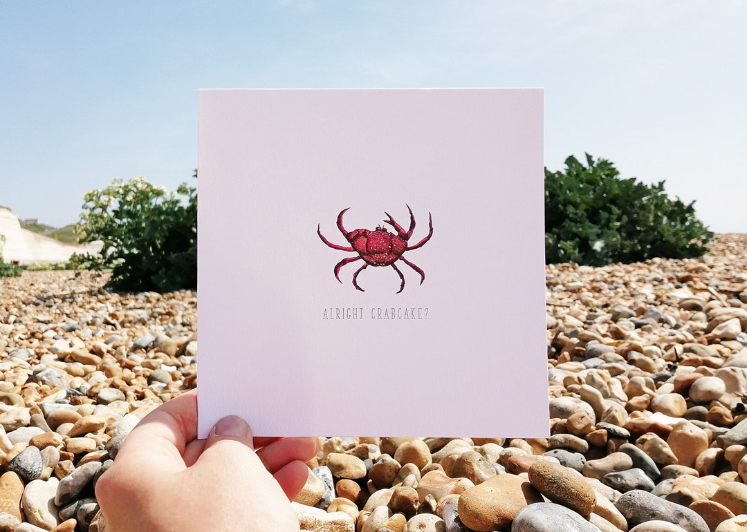 Alright Crabcake Rock Pooling Seaside Beach Themed Blank Greetings Card