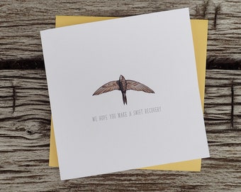 Swift - Swift Recovery Get Well Soon Card - Free UK Postage! Birdwatching Brilliant Twitcher Wildlife  - Illustration