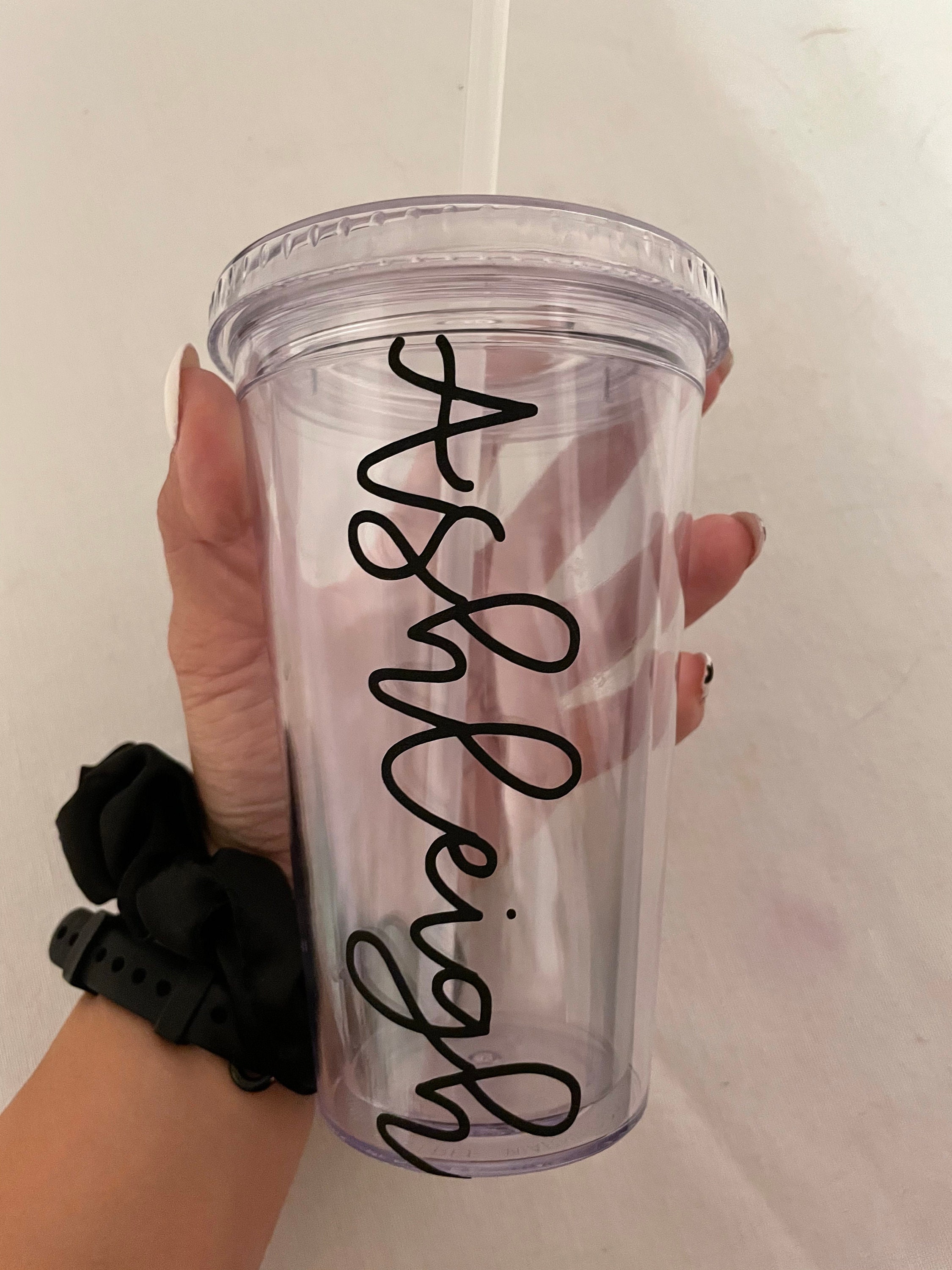 personalized clear tumbler with straw with permanent vinyl etsy