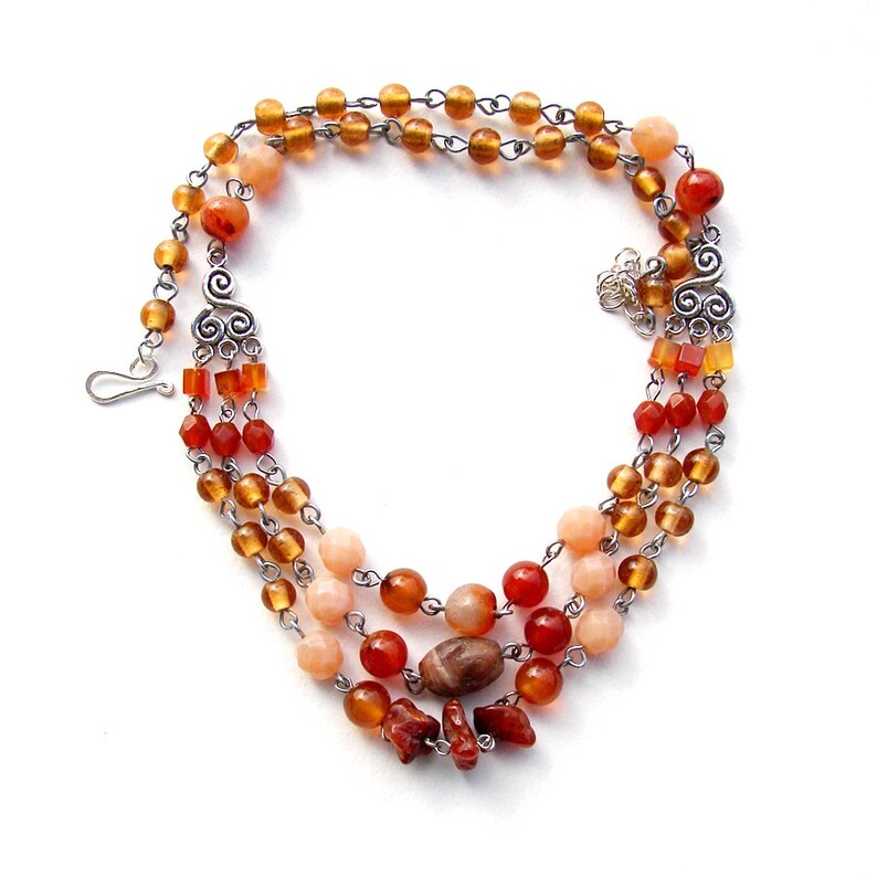 Caramel Brown Glass and Carnelian Beaded Necklace Carnelian image 0