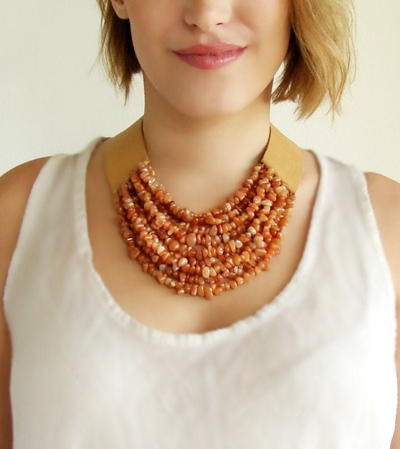 Carnelian Multi-strand  Necklace Leather and Gemstone image 0