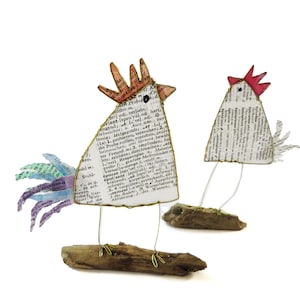 Huhn und Hahn  aus Draht und Papier zum Aufstellen