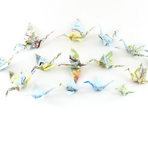 15 Landkarten-Kraniche als Bastel-Set für Weltenbummler, DIY-Set, Scrapbooking Material