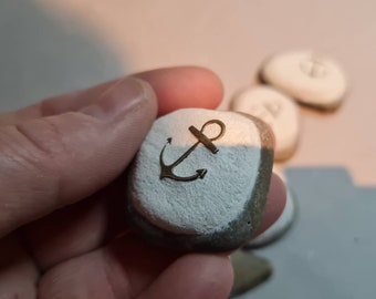 Lucky charm, stone with anchor, bronze