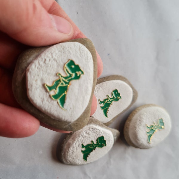 Lucky charm, stone with dinosaur, green, Tyrannosaurus Rex, for children