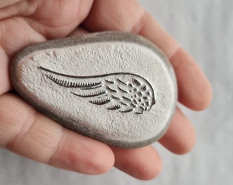 Guardian angel wings, stone with silver wings,