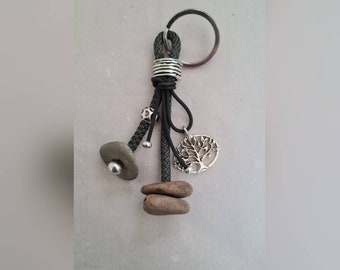 Keychain, with tree, stainless steel, sail rope