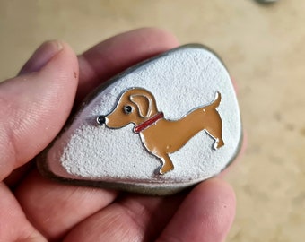 Lucky charm, stone with dachshund, handmade gift