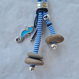 Maritime keychain with seahorse, blue and white