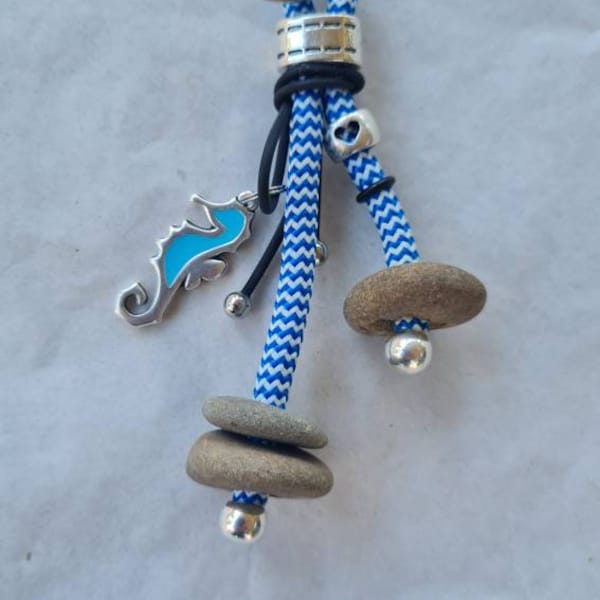Maritime keychain with seahorse, blue and white