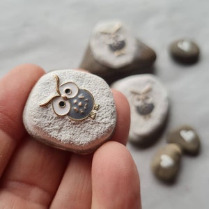 Gift set, double owl, stone with owl in gray and blue
