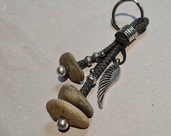 Keychain, with grand piano, stone, stainless steel