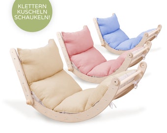 Kletterbogen mit Kissen | KLEINER ZAUBERBERG mit Kuschelkissen (Farbe wählbar) | Kletterbogen, Schaukelstuhl, Wippe | 100% Made in Germany