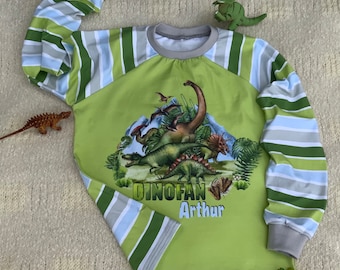 Dino Fan T Shirt Dinofan Dinosaurier Kinder Junge Mädchen Wunschname Bio Baumwolle Jersey Einschulung Geschenk