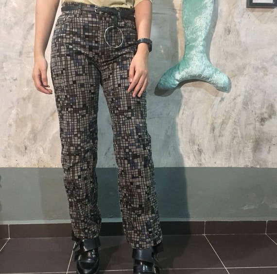 Vintage Japanese brand pop art checkered corduroy
