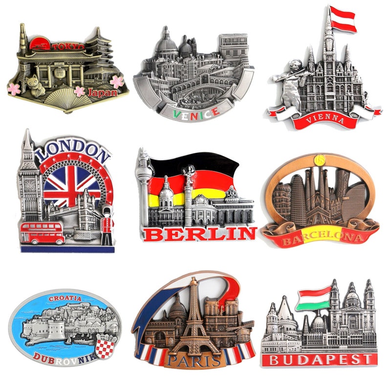 Souvenir Fridge Magnets for Kitchen Refrigerator 3D Metal Unique Stylish Design Holiday Gift Multiple Cities image 1