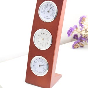 DESIGNO Wooden Desk Weather Station: Clock, Thermometer, Hydrometer