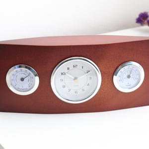 DESIGNO Vintage Tischuhr mit Thermometer & Hygrometer aus Holz