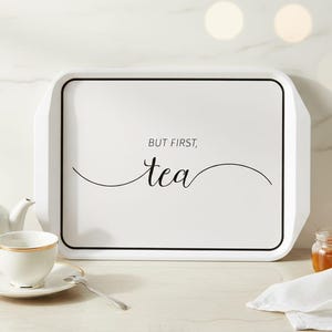 Vassoio da portata in melamina: design "Ma prima, il tè" (43 x 30 cm) Colazione Caffè Cibo