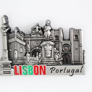 Lisboa - Portugal - Imán de nevera de metal 3D para refrigerador de cocina - Regalo de recuerdo de vacaciones de diseño único y elegante