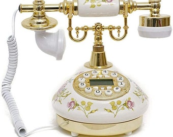 New Replica Antique Telephone, Vintage Retro landline house home phone handset, corded machine Golden fashion 60s classic dial set BT antik