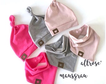 Halstuch und Knotenmütze Set Baby verschiedene Farben