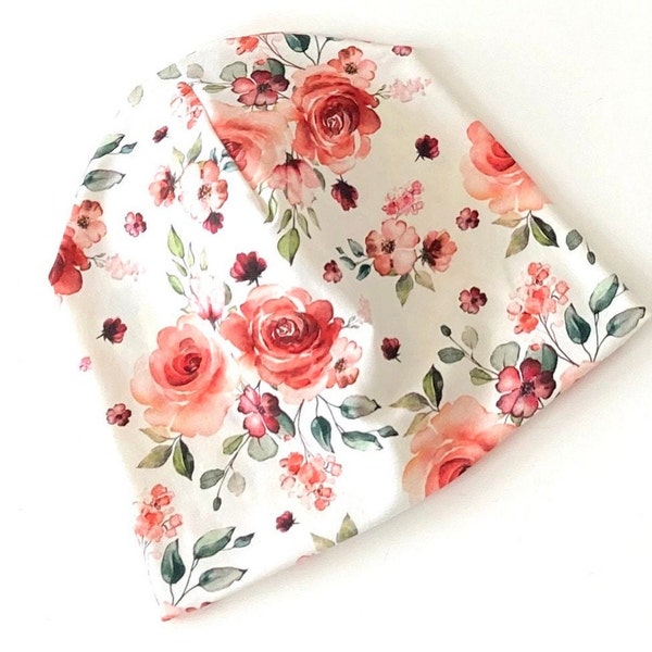 Beanie Mädchen Sommerbeanie Jerseybeanie einlagige Sommermütze Rosen