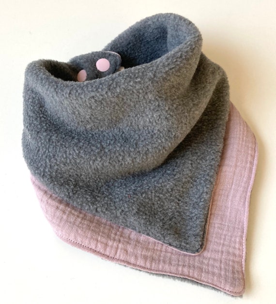 Foulard d'hiver bébé enfant en polaire et foulard réversible en mousseline  -  France