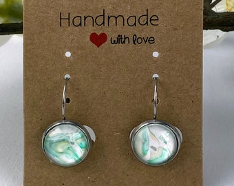 Exceptional Earring (12 mm French Hanger) with Acrylic Pouring Artwork - Unique