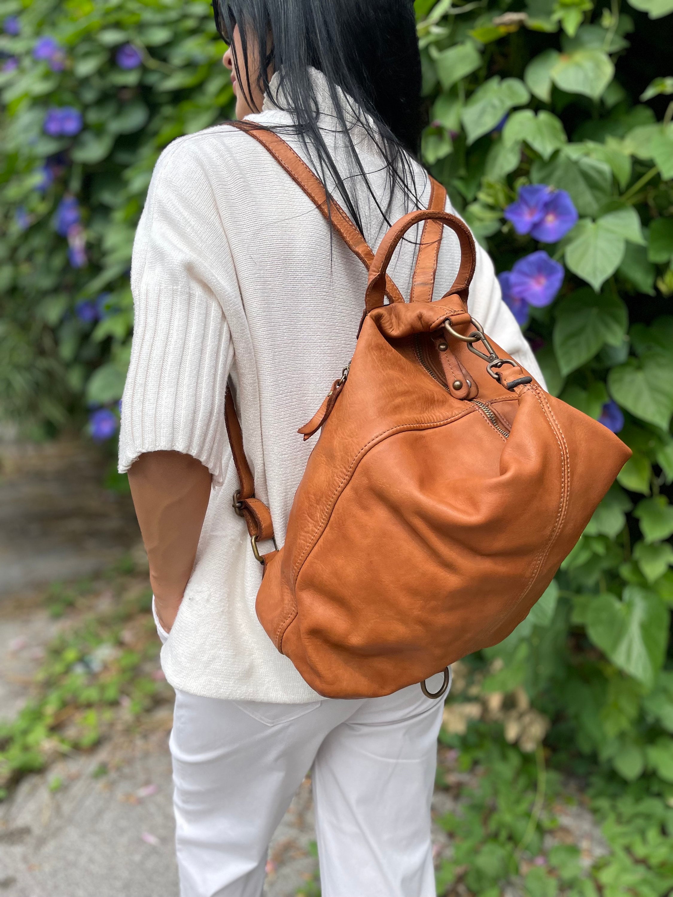 Women's Brown Soft Leather Tote Bag in Dark Taupe | B & Floss