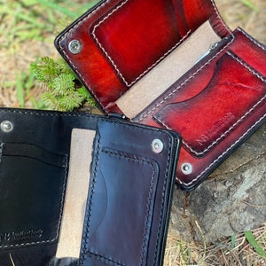 Biker-Geldbörse, Biker-Herren-Akkordeon-Geldbörse aus handgefärbtem 2.0-Leder, Geldtaschen, Kartenhalter, Münzhalter, hergestellt in Italien, Geschenk für Männer